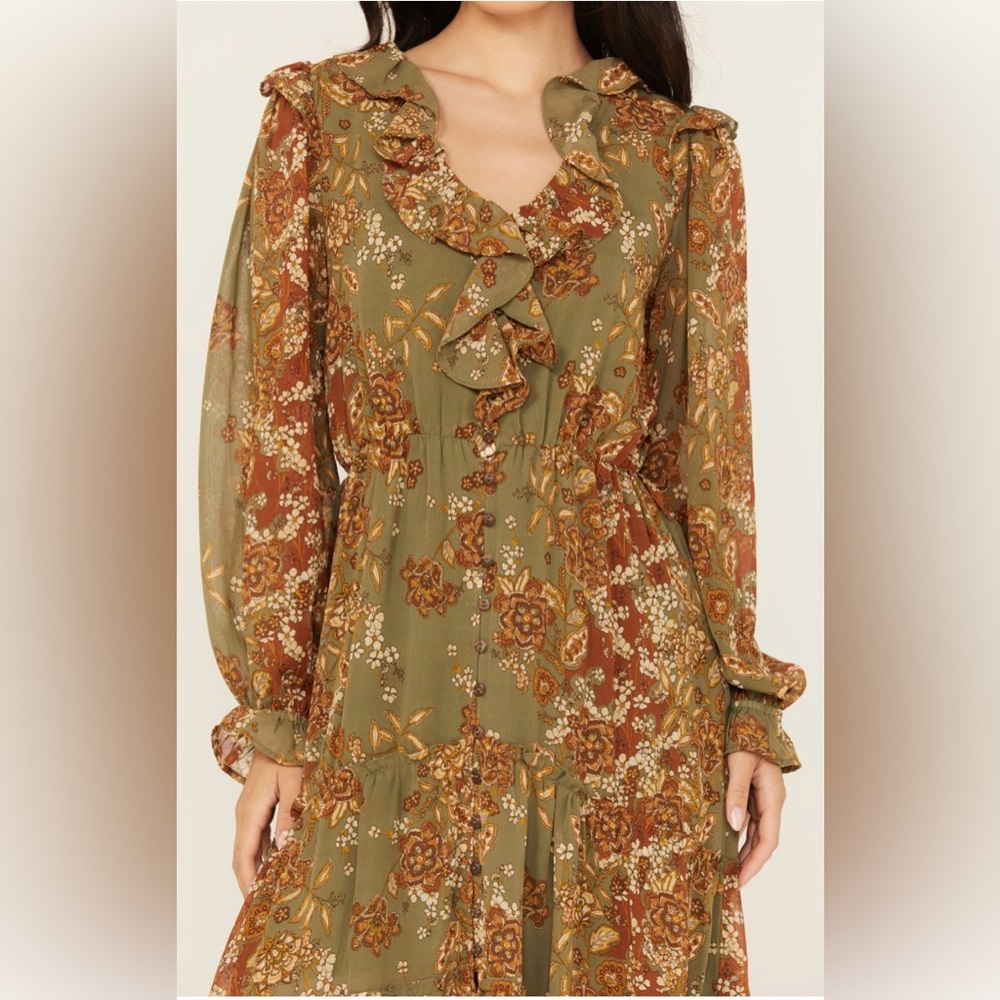 NWOT Miss Me Floral Long Sleeve Tier Dress size Small Boot Barn Exclusive - Picture 3 of 6